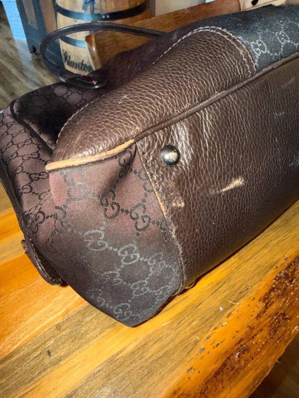 Gucci $1027 GG Canvas & Leather Princy Tote in Dark Brown
